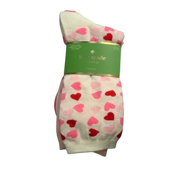 Kate Spade Women’s Set of 3 Pairs Pink Heart Crew Socks - Picture 1 of 3